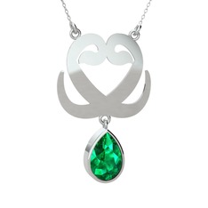 Çift Vav Kolye - Yeşil kuvars 14 ayar beyaz altın kolye (40 cm beyaz altın rolo zincir) #bgb76g