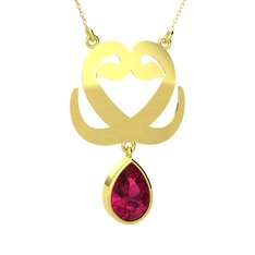 Çift Vav Kolye - Rodolit garnet 18 ayar altın kolye (40 cm altın rolo zincir) #bo24hw