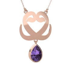 Çift Vav Kolye - Ametist 18 ayar rose altın kolye (40 cm rose altın rolo zincir) #csj02x