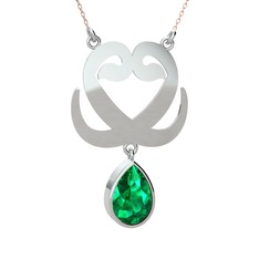 Çift Vav Kolye - Yeşil kuvars 18 ayar beyaz altın kolye (40 cm rose altın rolo zincir) #d6i2ln