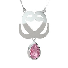 Çift Vav Kolye - Pembe kuvars 925 ayar gümüş kolye (40 cm beyaz altın rolo zincir) #dsuh5f