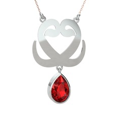 Garnet 14 ayar beyaz altın kolye (40 cm rose altın rolo zincir)
