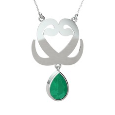 Kök zümrüt 8 ayar beyaz altın kolye (40 cm beyaz altın rolo zincir)