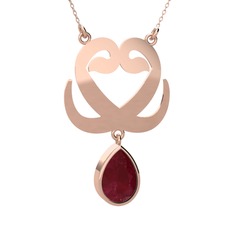 Kök yakut 14 ayar rose altın kolye (40 cm gümüş rolo zincir)