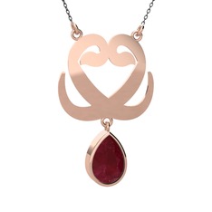 Çift Vav Kolye - Kök yakut 18 ayar rose altın kolye (40 cm gümüş rolo zincir) #gbubrf