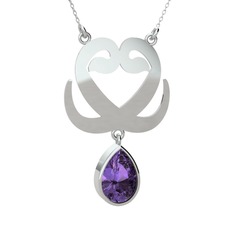Çift Vav Kolye - Ametist 18 ayar beyaz altın kolye (40 cm gümüş rolo zincir) #j4foq7