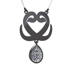 Çift Vav Kolye - Swarovski 925 ayar siyah rodyum kaplama gümüş kolye (40 cm beyaz altın rolo zincir) #k2o9b