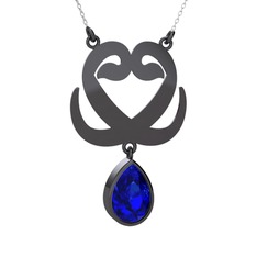 Çift Vav Kolye - Lab safir 925 ayar siyah rodyum kaplama gümüş kolye (40 cm beyaz altın rolo zincir) #n47pof