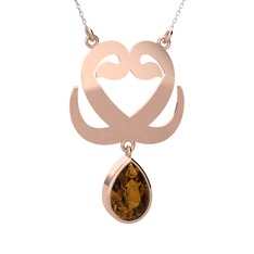 Çift Vav Kolye - Dumanlı kuvars 18 ayar rose altın kolye (40 cm gümüş rolo zincir) #o3qk46