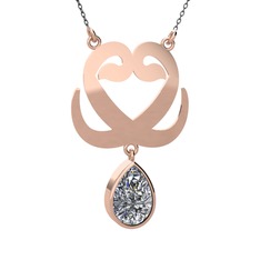 Çift Vav Kolye - Beyaz zirkon 14 ayar rose altın kolye (40 cm gümüş rolo zincir) #ofj15g