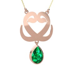 Çift Vav Kolye - Yeşil kuvars 8 ayar rose altın kolye (40 cm altın rolo zincir) #omaqi5