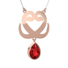 Çift Vav Kolye - Garnet 18 ayar rose altın kolye (40 cm beyaz altın rolo zincir) #p3lchx