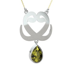Çift Vav Kolye - Peridot 18 ayar beyaz altın kolye (40 cm altın rolo zincir) #q7wrw9