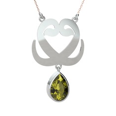 Peridot 8 ayar beyaz altın kolye (40 cm rose altın rolo zincir)