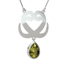 Peridot 8 ayar beyaz altın kolye (40 cm gümüş rolo zincir)