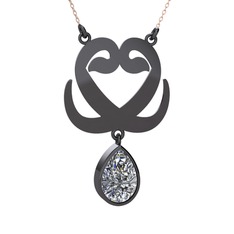 Çift Vav Kolye - Beyaz zirkon 925 ayar siyah rodyum kaplama gümüş kolye (40 cm rose altın rolo zincir) #sxlf3v