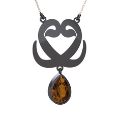 Çift Vav Kolye - Dumanlı kuvars 925 ayar siyah rodyum kaplama gümüş kolye (40 cm rose altın rolo zincir) #tmp4k