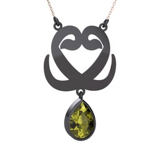 Çift Vav Kolye - Peridot 925 ayar siyah rodyum kaplama gümüş kolye (40 cm rose altın rolo zincir) #uikb1x