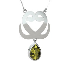 Peridot 8 ayar beyaz altın kolye (40 cm gümüş rolo zincir)