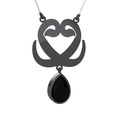 Çift Vav Kolye - Siyah zirkon 925 ayar siyah rodyum kaplama gümüş kolye (40 cm beyaz altın rolo zincir) #w9eqtb