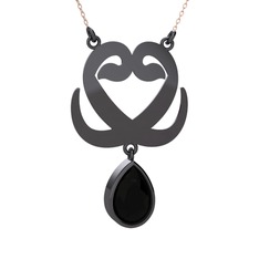 Çift Vav Kolye - Siyah zirkon 925 ayar siyah rodyum kaplama gümüş kolye (40 cm rose altın rolo zincir) #wkbs9