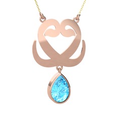 Çift Vav Kolye - Akuamarin 925 ayar rose altın kaplama gümüş kolye (40 cm altın rolo zincir) #xfgyqt