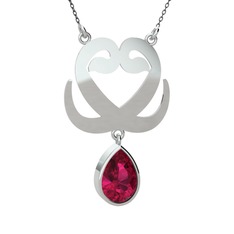 Çift Vav Kolye - Rodolit garnet 14 ayar beyaz altın kolye (40 cm gümüş rolo zincir) #xrztlz