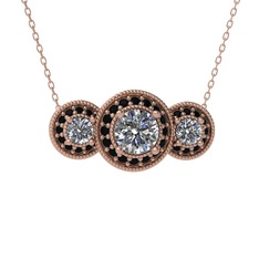 Elia Tria Kolye - Swarovski ve siyah zirkon 18 ayar rose altın kolye (40 cm rose altın rolo zincir) #102yy2m