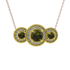 Elia Tria Kolye - Peridot ve beyaz zirkon 18 ayar altın kolye (40 cm rose altın rolo zincir) #10l3trm