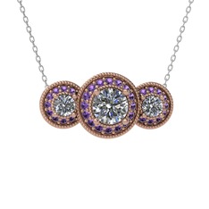 Elia Tria Kolye - Pırlanta ve ametist 18 ayar rose altın kolye (1.5 karat, 40 cm gümüş rolo zincir) #10osl0n