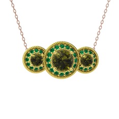 Peridot ve yeşil kuvars 925 ayar altın kaplama gümüş kolye (40 cm rose altın rolo zincir)
