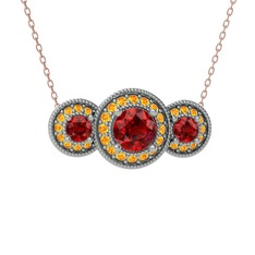 Elia Tria Kolye - Garnet ve sitrin 8 ayar beyaz altın kolye (40 cm gümüş rolo zincir) #10txhac