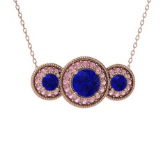 Lab safir ve pembe kuvars 925 ayar rose altın kaplama gümüş kolye (40 cm rose altın rolo zincir)