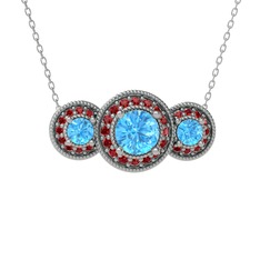 Elia Tria Kolye - Akuamarin ve garnet 925 ayar gümüş kolye (40 cm beyaz altın rolo zincir) #115caeo