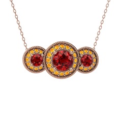 Elia Tria Kolye - Garnet ve sitrin 14 ayar rose altın kolye (40 cm rose altın rolo zincir) #11txrty