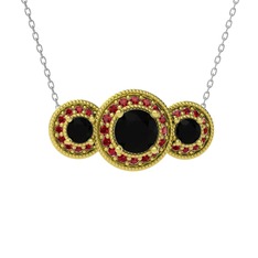 Siyah zirkon ve garnet 14 ayar altın kolye (40 cm beyaz altın rolo zincir)
