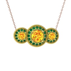Elia Tria Kolye - Sitrin ve yeşil kuvars 8 ayar altın kolye (40 cm rose altın rolo zincir) #128jl6k
