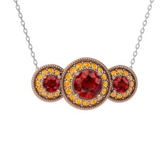 Garnet ve sitrin 8 ayar rose altın kolye (40 cm beyaz altın rolo zincir)