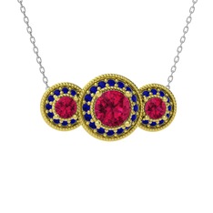 Elia Tria Kolye - Rodolit garnet ve lab safir 925 ayar altın kaplama gümüş kolye (40 cm gümüş rolo zincir) #12nqj9i