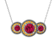 Rodolit garnet ve sitrin 18 ayar beyaz altın kolye (40 cm beyaz altın rolo zincir)
