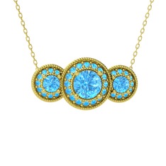 Elia Tria Kolye - Akuamarin 18 ayar altın kolye (40 cm altın rolo zincir) #12zxkdo