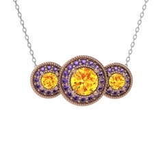 Elia Tria Kolye - Sitrin ve ametist 8 ayar rose altın kolye (40 cm gümüş rolo zincir) #131ftdh