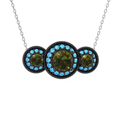 Elia Tria Kolye - Peridot ve akuamarin 925 ayar siyah rodyum kaplama gümüş kolye (40 cm gümüş rolo zincir) #13eetmn