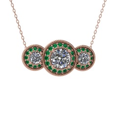 Elia Tria Kolye - Pırlanta ve yeşil kuvars 8 ayar rose altın kolye (1.5 karat, 40 cm gümüş rolo zincir) #13evdnf