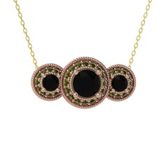 Siyah zirkon ve peridot 8 ayar rose altın kolye (40 cm altın rolo zincir)