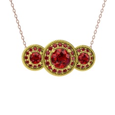 Elia Tria Kolye - Garnet 925 ayar altın kaplama gümüş kolye (40 cm rose altın rolo zincir) #13hcije