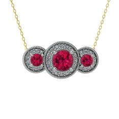 Rodolit garnet ve pırlanta 925 ayar gümüş kolye (0.462 karat, 40 cm gümüş rolo zincir)