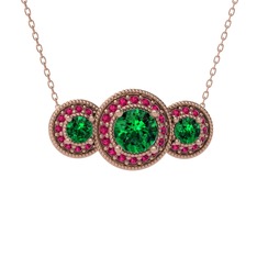Elia Tria Kolye - Yeşil kuvars ve rodolit garnet 8 ayar rose altın kolye (40 cm rose altın rolo zincir) #13mjgy6