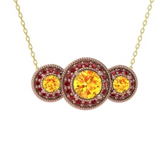 Elia Tria Kolye - Sitrin ve garnet 925 ayar rose altın kaplama gümüş kolye (40 cm gümüş rolo zincir) #13ng3ws