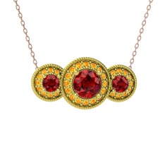 Elia Tria Kolye - Garnet ve sitrin 14 ayar altın kolye (40 cm rose altın rolo zincir) #13v31t9
